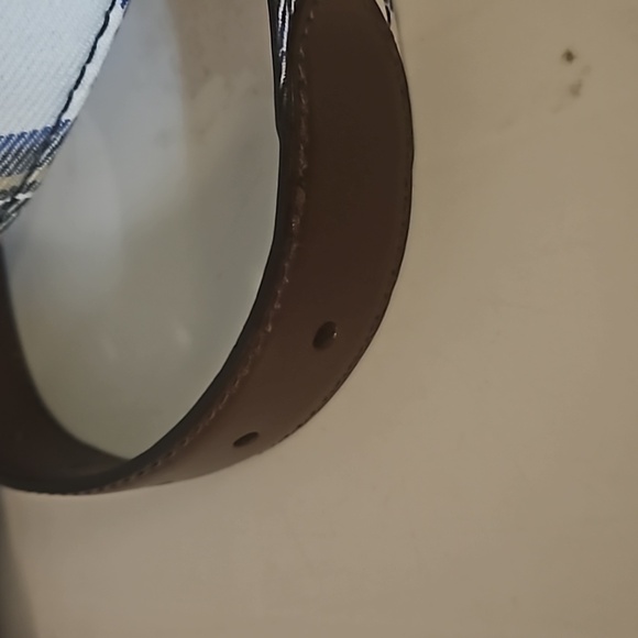 J Crew Moon Plaid Genuine Leather Belt sz 34 Brass hardware  Pre-owned - Picture 3 of 10